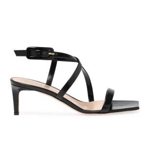 Gianvito Rossi Lindsay Black Leather Square Toe Ankle‎ Strap Heels Sandals 40/10